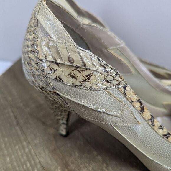 Vintage Jasmin Collection Snakeskin Mesh Heels Sz 7 | 3” Pointed Toe Pumps Glam - Picture 2 of 13